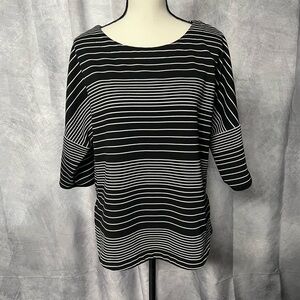 Max Studio Heavyweight Black and White Striped Dolman Sleeve Top - Large